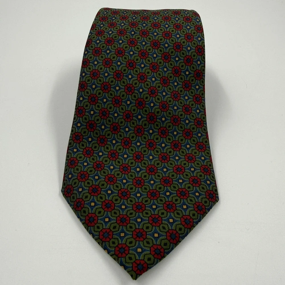 Majesty Tie Mens One Size Multicolor Geometric Silk Made In England Classic